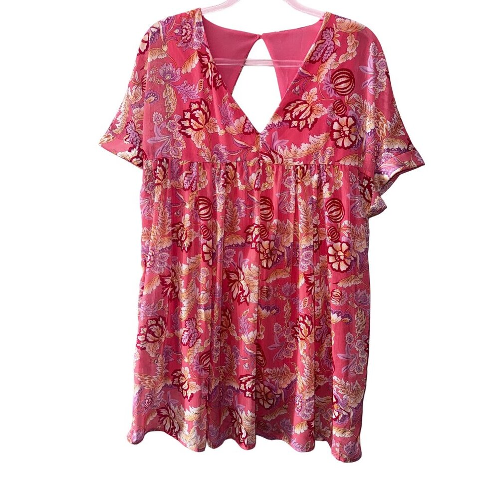 Floral Boho Kilky Paris M/L Babydoll‎ Shorts Romper Dress Playful Pink Hippie